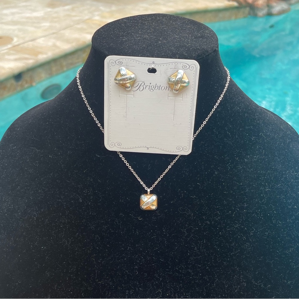 Brighton “Entrata” Square Post Ferrara Earrings Pendant Necklace Set NWT